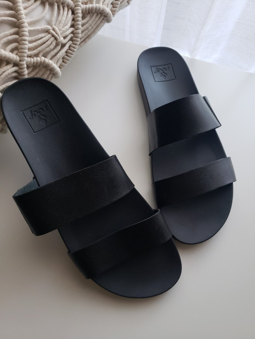 Reef Cushion Vista Black Women's Double-Strap Slide Sandals